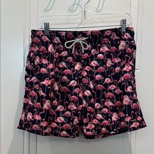 Men's Flamingo Print Swim Trunks - Pink on Navy